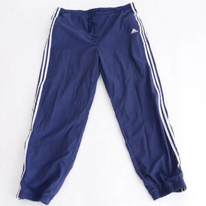 VTG Y2K Adidas Navy & White Nylon Cotton Lined Soccer Football Running Pants XL